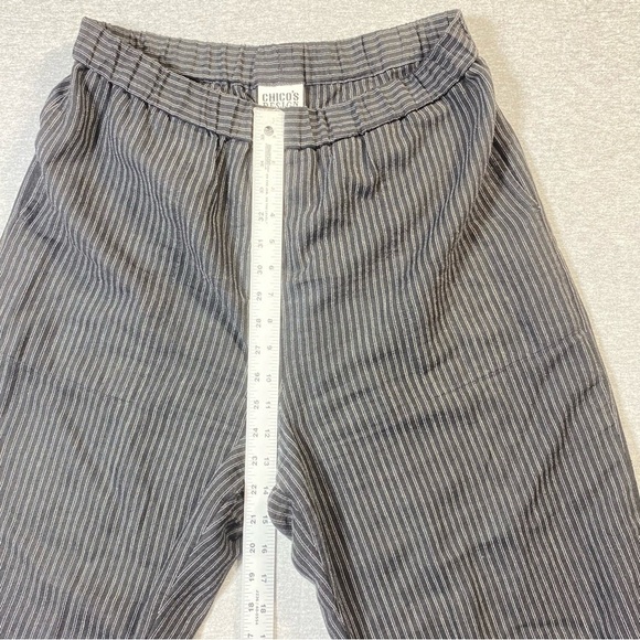Chico's Design Pull On Striped Pants Womens 2 Black Gray Cropped Wide Leg Career - Picture 13 of 14